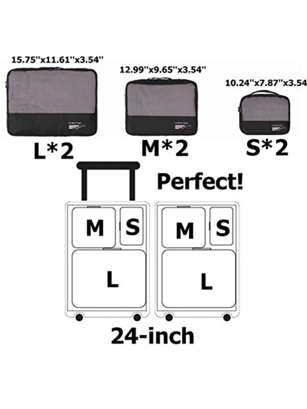 Travel Packing Cubes 6 Piece Luggage Organizer Set Nylon Suitcase Storage Bags